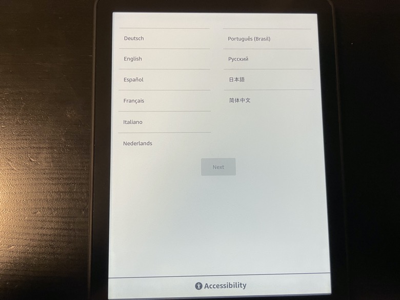 Kindle PaperWhite言語選択画面